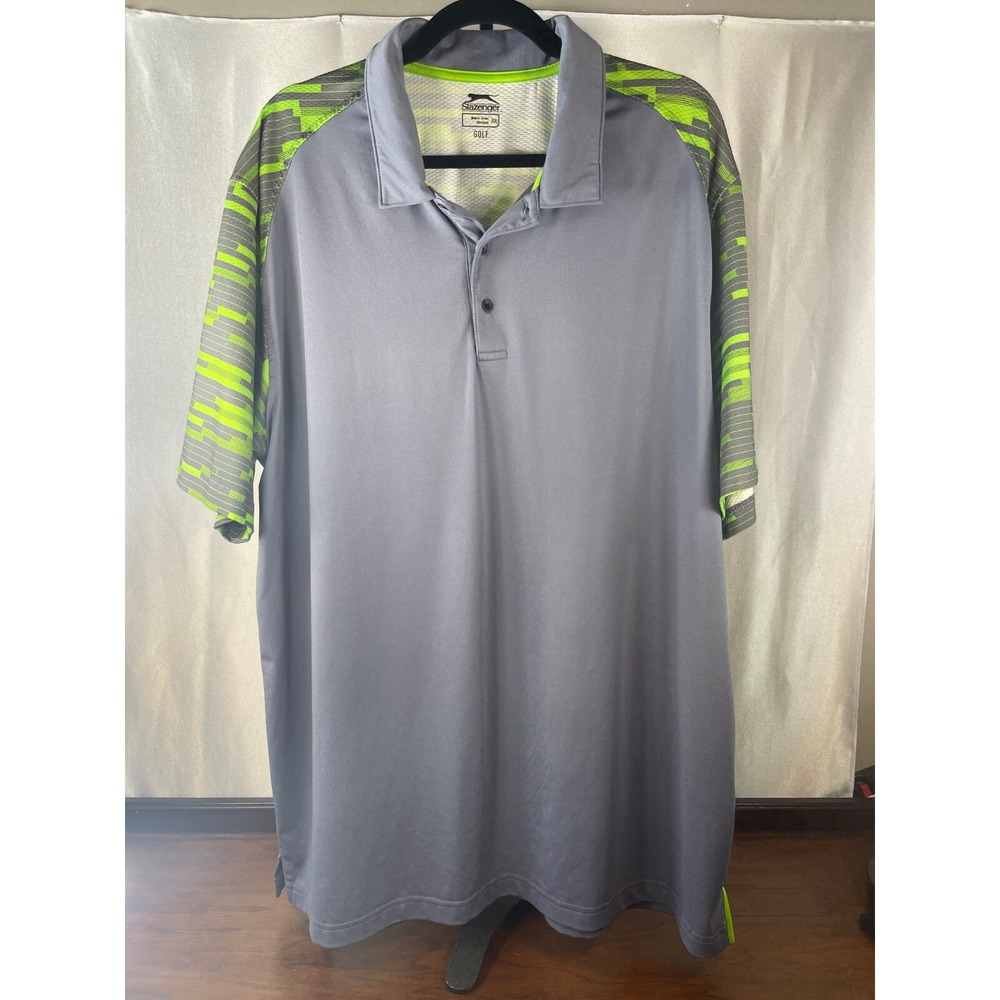 Slazenger Mens XXL Grey and Green graphic Polo Golf Shirt